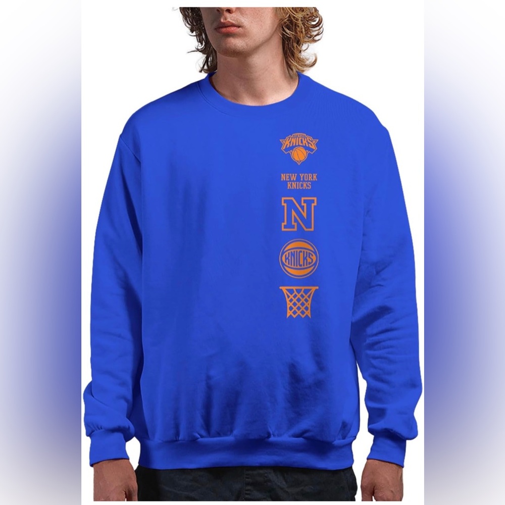New York Knicks Pullover Fleece Crew Neck for Men and Women NBA Blue Size 2XL